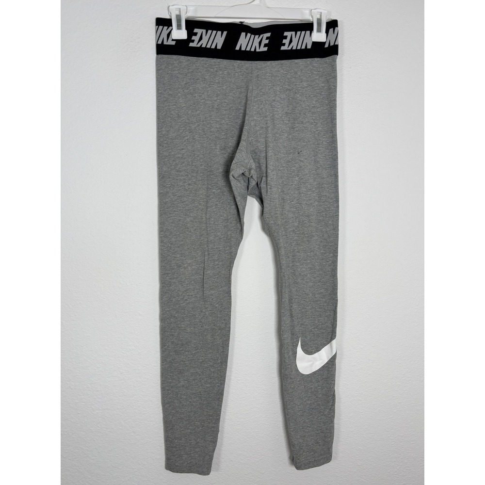 Nike Pro Leggings Womens Medium Gray‎ Heather Logo Waistband Athletic Tights